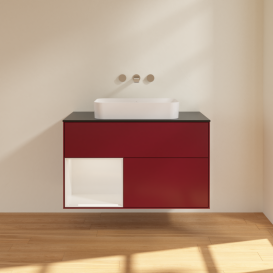 Тумба под раковину Villeroy & Boch Finion 100х50,1 см с подсветкой МДФ пион матовый лак/стекло белое матовое G652GFHB