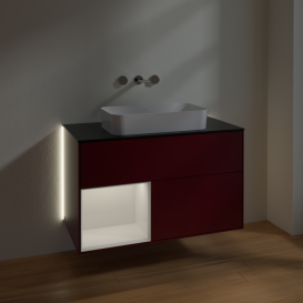 Тумба под раковину Villeroy & Boch Finion 100х50,1 см с подсветкой МДФ пион матовый лак/стекло белое матовое G652GFHB