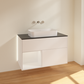 Тумба под раковину Villeroy & Boch Finion 100х50,1 см с подсветкой МДФ белый матовый лак/стекло черное матовое G652GFMT