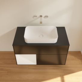 Тумба под раковину Villeroy & Boch Finion 100х50,1 см с подсветкой МДФ черный матовый лак/стекло черное матовое G652GFPD