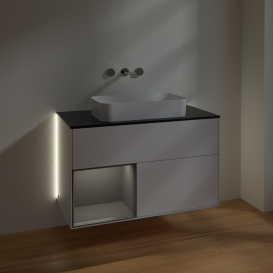 Тумба под раковину Villeroy & Boch Finion 100х50,1 см с подсветкой МДФ глянцевый белый лак/стекло черное матовое G652GKGF