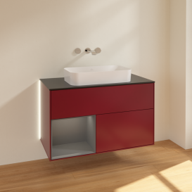 Тумба под раковину Villeroy & Boch Finion 100х50,1 см с подсветкой МДФ пион матовый лак/стекло черное матовое G652GKHB