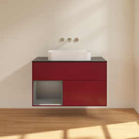 Тумба под раковину Villeroy & Boch Finion 100х50,1 см с подсветкой МДФ пион матовый лак/стекло черное матовое G652GKHB