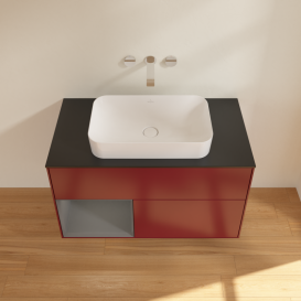 Тумба под раковину Villeroy & Boch Finion 100х50,1 см с подсветкой МДФ пион матовый лак/стекло черное матовое G652GKHB