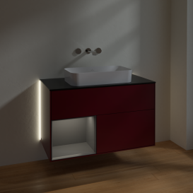 Тумба под раковину Villeroy & Boch Finion 100х50,1 см с подсветкой МДФ пион матовый лак/стекло черное матовое G652GKHB