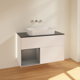Тумба під раковину Villeroy & Boch Finion 100х50,1 см із підсвічуванням МДФ білий матовий лак/скло чорне матове G652GKMT