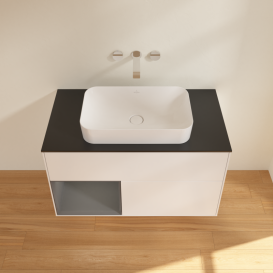 Тумба под раковину Villeroy & Boch Finion 100х50,1 см с подсветкой МДФ белый матовый лак/стекло черное матовое G652GKMT