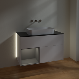 Тумба под раковину Villeroy & Boch Finion 100х50,1 см с подсветкой МДФ белый матовый лак/стекло черное матовое G652GKMT