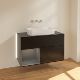 Тумба под раковину Villeroy & Boch Finion 100х50,1 см с подсветкой МДФ черный матовый лак/стекло черное матовое G652GKPD