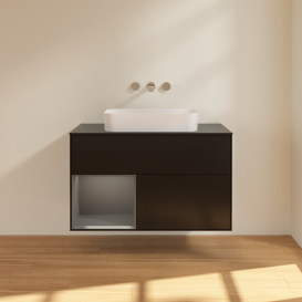 Тумба под раковину Villeroy & Boch Finion 100х50,1 см с подсветкой МДФ черный матовый лак/стекло черное матовое G652GKPD