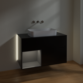 Тумба под раковину Villeroy & Boch Finion 100х50,1 см с подсветкой МДФ черный матовый лак/стекло черное матовое G652GKPD