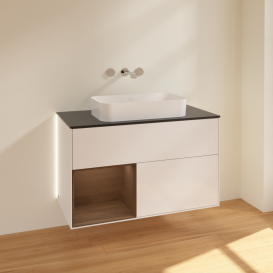 Тумба под раковину Villeroy & Boch Finion 100х50,1 см с подсветкой МДФ глянцевый белый лак/стекло черное матовое G652GNGF