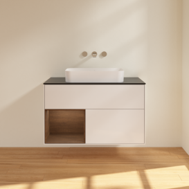 Тумба под раковину Villeroy & Boch Finion 100х50,1 см с подсветкой МДФ глянцевый белый лак/стекло черное матовое G652GNGF