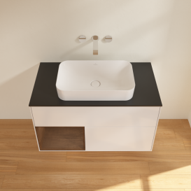 Тумба под раковину Villeroy & Boch Finion 100х50,1 см с подсветкой МДФ глянцевый белый лак/стекло черное матовое G652GNGF