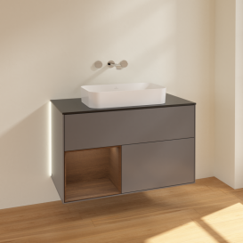 Тумба под раковину Villeroy & Boch Finion 100х50,1 см с подсветкой МДФ антрацит матовый лак/стекло черное матовое G652GNGK