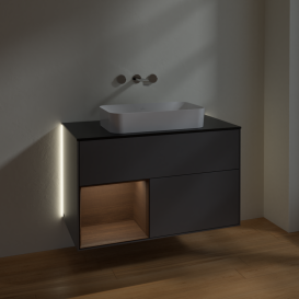 Тумба под раковину Villeroy & Boch Finion 100х50,1 см с подсветкой МДФ антрацит матовый лак/стекло черное матовое G652GNGK