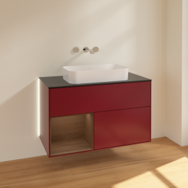 Тумба под раковину Villeroy & Boch Finion 100х50,1 см с подсветкой МДФ пион матовый лак/стекло черное матовое G652GNHB