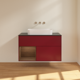 Тумба под раковину Villeroy & Boch Finion 100х50,1 см с подсветкой МДФ пион матовый лак/стекло черное матовое G652GNHB