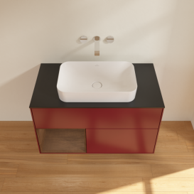 Тумба под раковину Villeroy & Boch Finion 100х50,1 см с подсветкой МДФ пион матовый лак/стекло черное матовое G652GNHB