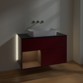 Тумба под раковину Villeroy & Boch Finion 100х50,1 см с подсветкой МДФ пион матовый лак/стекло черное матовое G652GNHB