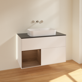 Тумба под раковину Villeroy & Boch Finion 100х50,1 см с подсветкой МДФ белый матовый лак/стекло черное матовое G652GNMT