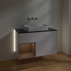 Тумба под раковину Villeroy & Boch Finion 100х50,1 см с подсветкой МДФ белый матовый лак/стекло черное матовое G652GNMT