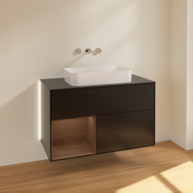 Тумба под раковину Villeroy & Boch Finion 100х50,1 см с подсветкой МДФ черный матовый лак/стекло черное матовое G652GNPD