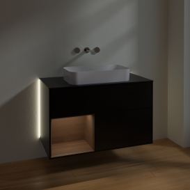 Тумба под раковину Villeroy & Boch Finion 100х50,1 см с подсветкой МДФ черный матовый лак/стекло черное матовое G652GNPD