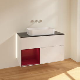 Тумба под раковину Villeroy & Boch Finion 100х50,1 см с подсветкой МДФ глянцевый белый лак/стекло черное матовое G652HBGF