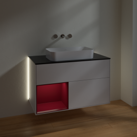 Тумба под раковину Villeroy & Boch Finion 100х50,1 см с подсветкой МДФ глянцевый белый лак/стекло черное матовое G652HBGF