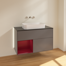 Тумба под раковину Villeroy & Boch Finion 100х50,1 см с подсветкой МДФ антрацит матовый лак/стекло черное матовое G652HBGK