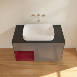 Тумба под раковину Villeroy & Boch Finion 100х50,1 см с подсветкой МДФ антрацит матовый лак/стекло черное матовое G652HBGK