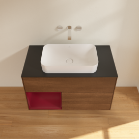 Тумба під раковину Villeroy & Boch Finion 100х50,1 см із підсвічуванням МДФ шпон волоського горіха/скло чорне матове G652HBGN