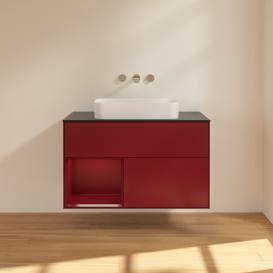 Тумба под раковину Villeroy & Boch Finion 100х50,1 см с подсветкой МДФ пион матовый лак/стекло черное матовое G652HBHB