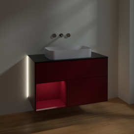 Тумба под раковину Villeroy & Boch Finion 100х50,1 см с подсветкой МДФ пион матовый лак/стекло черное матовое G652HBHB