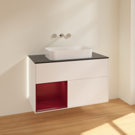 Тумба под раковину Villeroy & Boch Finion 100х50,1 см с подсветкой МДФ белый матовый лак/стекло черное матовое G652HBMT