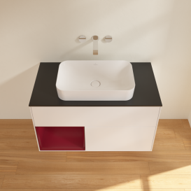 Тумба под раковину Villeroy & Boch Finion 100х50,1 см с подсветкой МДФ белый матовый лак/стекло черное матовое G652HBMT