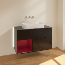Тумба под раковину Villeroy & Boch Finion 100х50,1 см с подсветкой МДФ черный матовый лак/стекло черное матовое G652HBPD