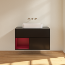 Тумба под раковину Villeroy & Boch Finion 100х50,1 см с подсветкой МДФ черный матовый лак/стекло черное матовое G652HBPD