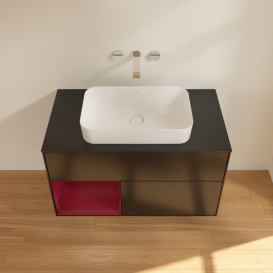 Тумба под раковину Villeroy & Boch Finion 100х50,1 см с подсветкой МДФ черный матовый лак/стекло черное матовое G652HBPD