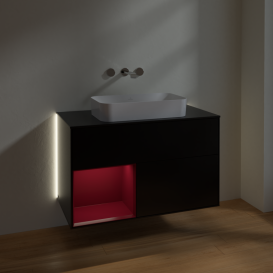 Тумба под раковину Villeroy & Boch Finion 100х50,1 см с подсветкой МДФ черный матовый лак/стекло черное матовое G652HBPD