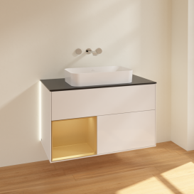 Тумба под раковину Villeroy & Boch Finion 100х50,1 см с подсветкой МДФ глянцевый белый лак/стекло черное матовое G652HFGF