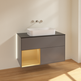 Тумба под раковину Villeroy & Boch Finion 100х50,1 см с подсветкой МДФ антрацит матовый лак/стекло черное матовое G652HFGK