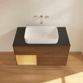 Тумба под раковину Villeroy & Boch Finion 100х50,1 см с подсветкой МДФ шпон грецкого ореха/стекло черное матовое G652HFGN