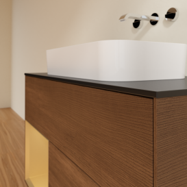 Тумба под раковину Villeroy & Boch Finion 100х50,1 см с подсветкой МДФ шпон грецкого ореха/стекло черное матовое G652HFGN