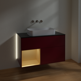 Тумба под раковину Villeroy & Boch Finion 100х50,1 см с подсветкой МДФ пион матовый лак/стекло черное матовое G652HFHB