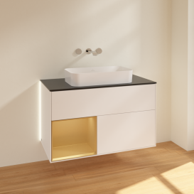 Тумба под раковину Villeroy & Boch Finion 100х50,1 см с подсветкой МДФ белый матовый лак/стекло черное матовое G652HFMT