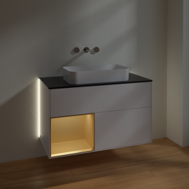 Тумба под раковину Villeroy & Boch Finion 100х50,1 см с подсветкой МДФ белый матовый лак/стекло черное матовое G652HFMT