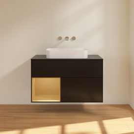 Тумба под раковину Villeroy & Boch Finion 100х50,1 см с подсветкой МДФ черный матовый лак/стекло черное матовое G652HFPD