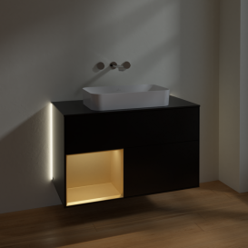 Тумба под раковину Villeroy & Boch Finion 100х50,1 см с подсветкой МДФ черный матовый лак/стекло черное матовое G652HFPD